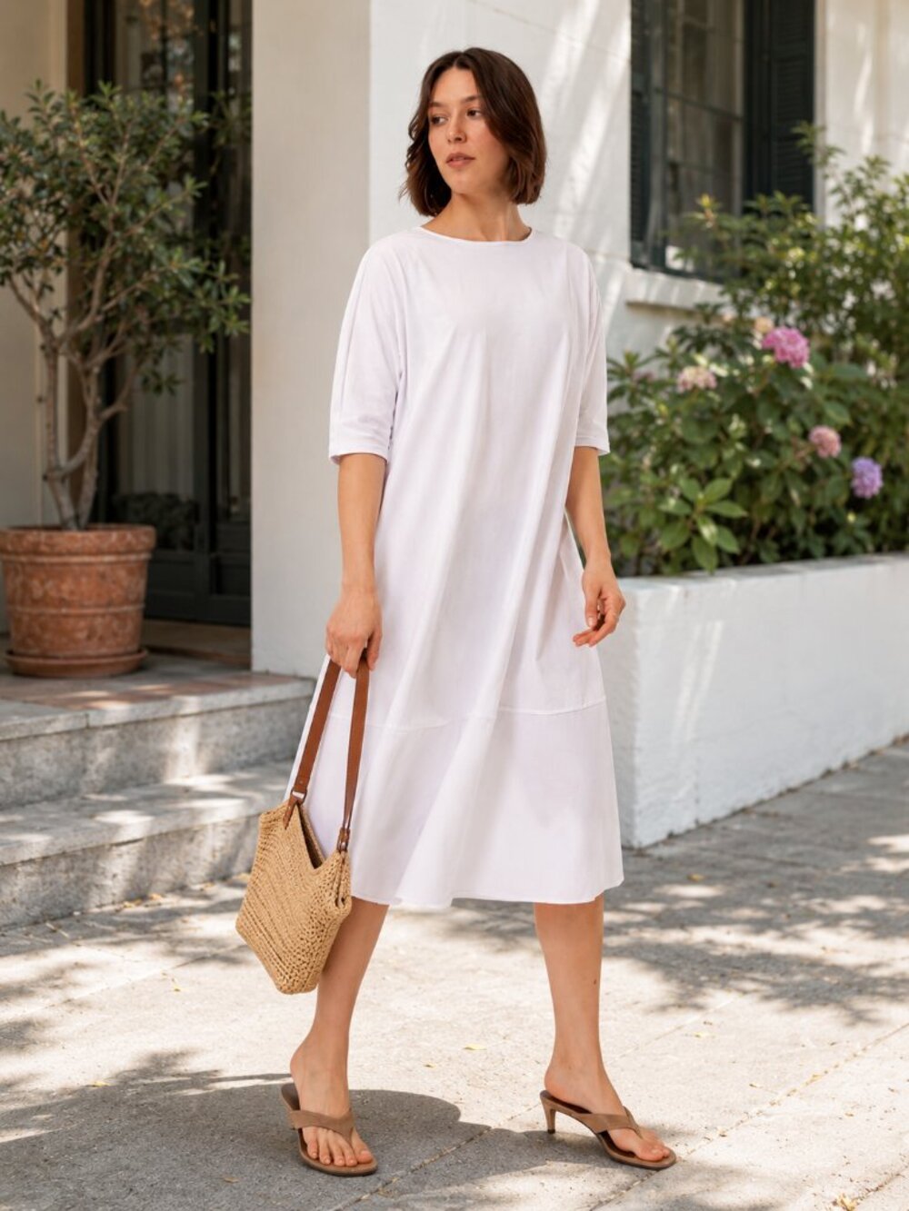 Jarbo Davina Midi Dress in Italian Jersey and Poplin Cotton M